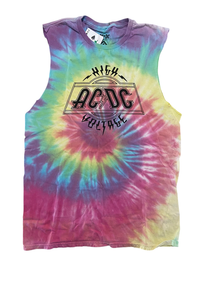 Pre-Loved AC/DC Tie Dye Cutoff Graphic *Size Small - Deer Creek Mercantile