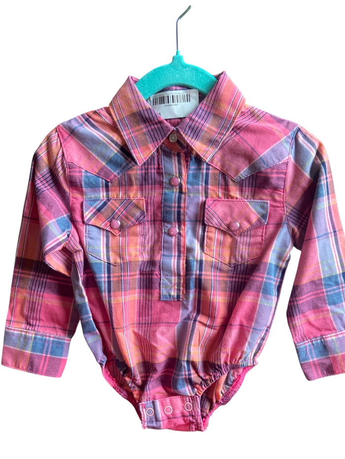 Pre-Loved Wrangler Pink Plaid Bodysuit Size 3/6 M - Deer Creek Mercantile