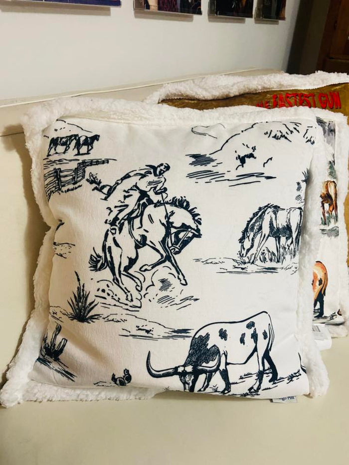 Ranch Life Sherpa Western Throw Pillow *Black/White - Deer Creek Mercantile