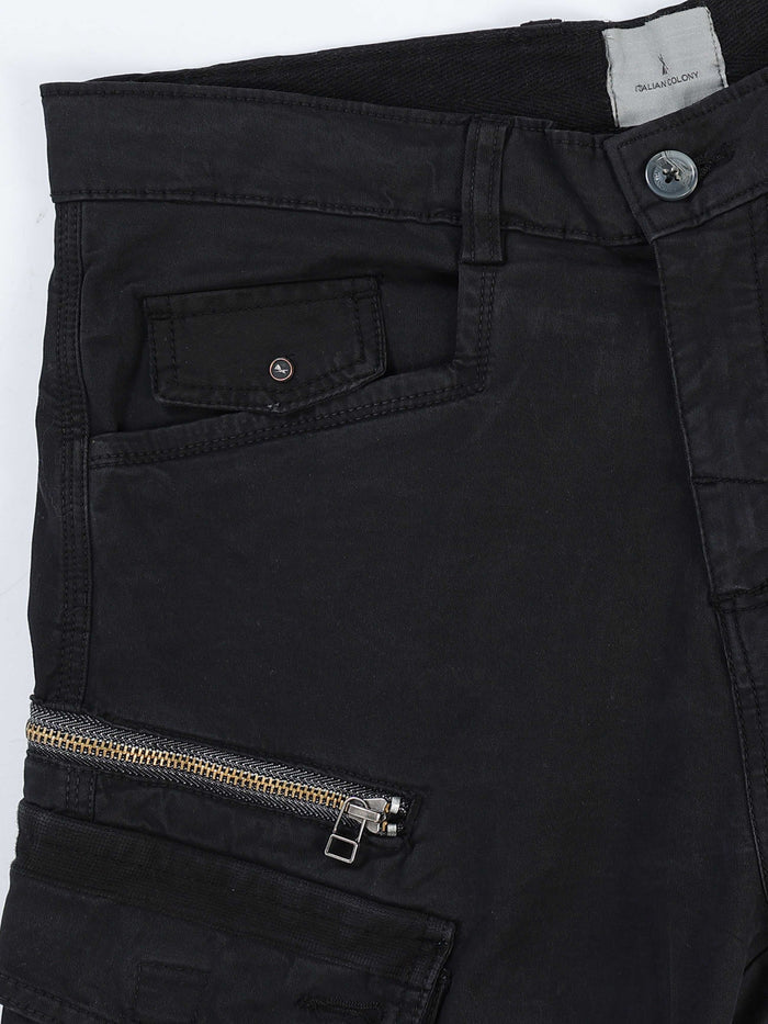 Rugged Zip Cargo Pants In Black