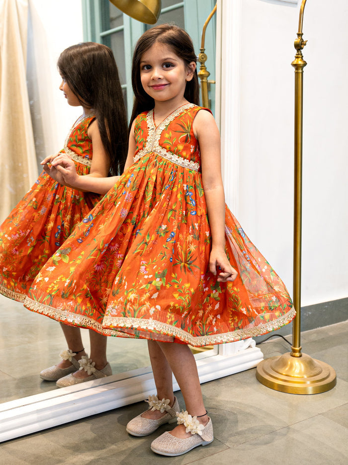 Sale JANYAS CLOSET Burnt Orange Floral Print Ethnic Indian Dress
