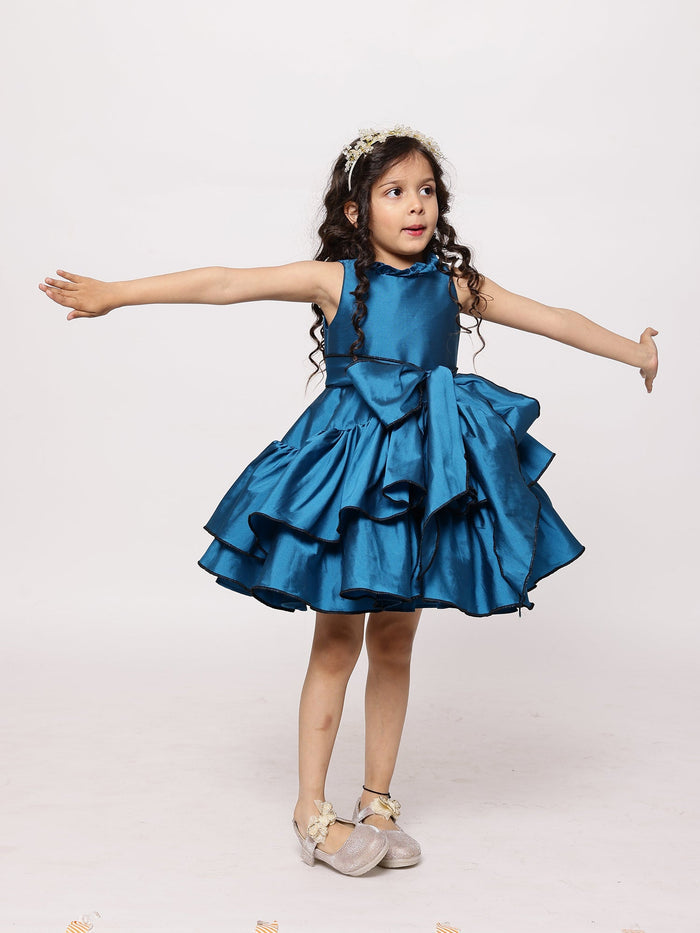 Sale JANYAS CLOSET Elegant Teal Blue Taffeta Dress with Belt String