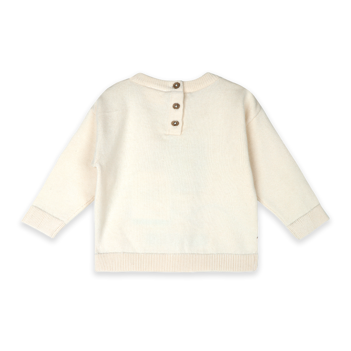 Ski Club embroidered baby knit pullover in ecru