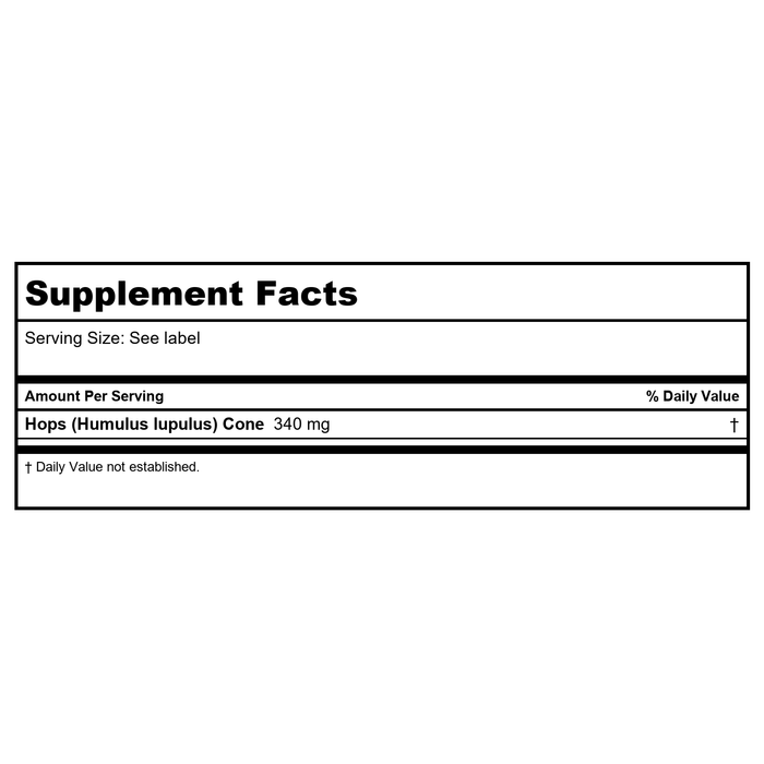 SOLARAY Hops Cone, Veg Cap (Btl-Plastic) 340mg | 100ct - Supplement Facts panel