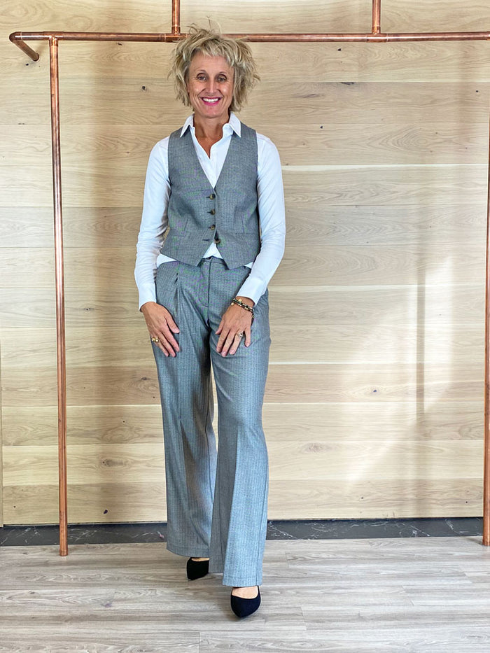 Summum Herringbone Trousers Grey