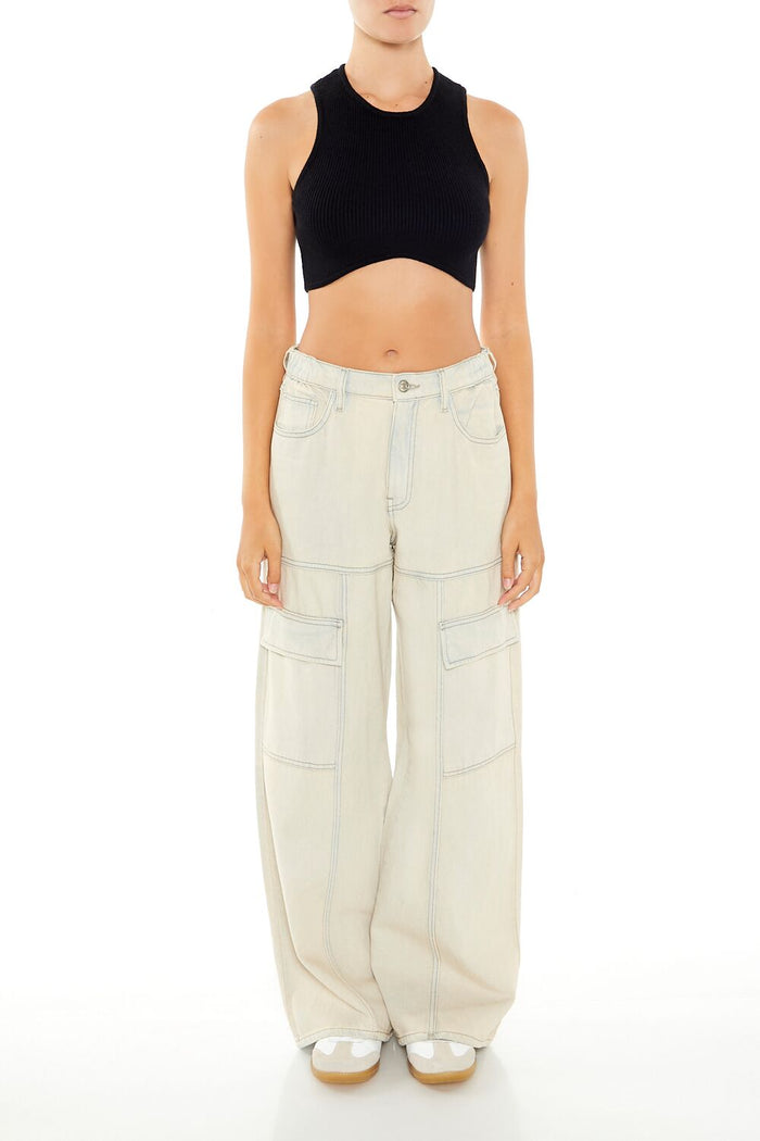 Sweater-Knit Curve-Hem Crop Top