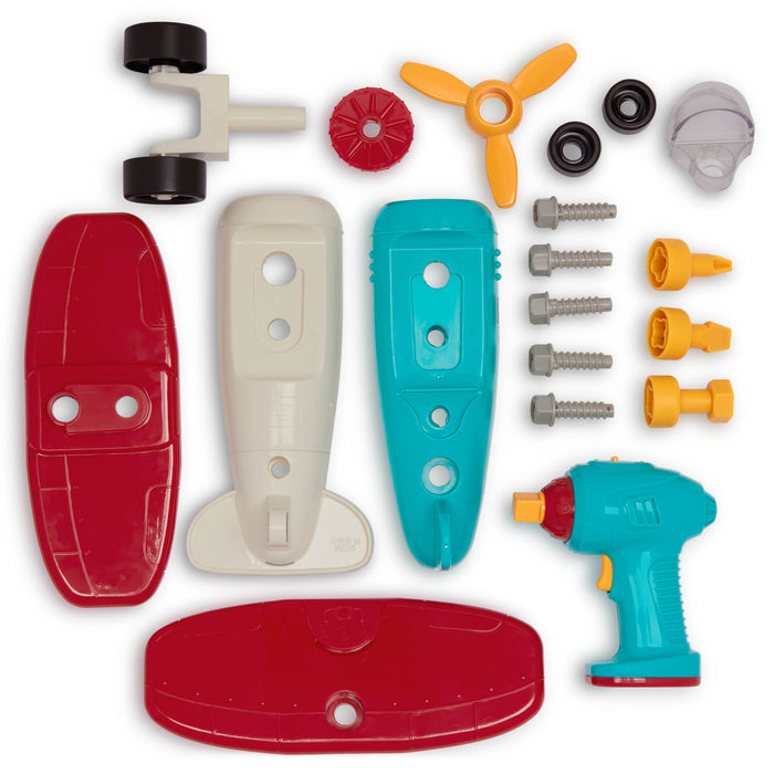 The Take Apart Airplane from Battat with the included toy drill and drill bits.