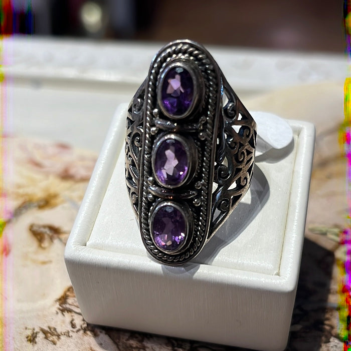 Triple Stack Amethyst Ring sz 8 1/2