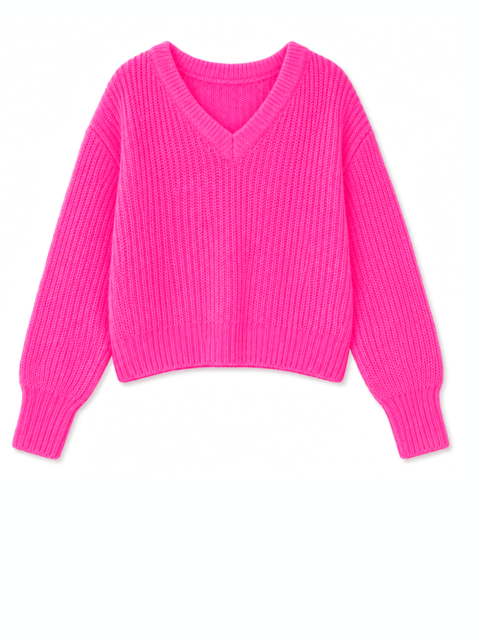TWNS The Label Anakoni Long-Sleeved V-Neck Sweater Neon Pink