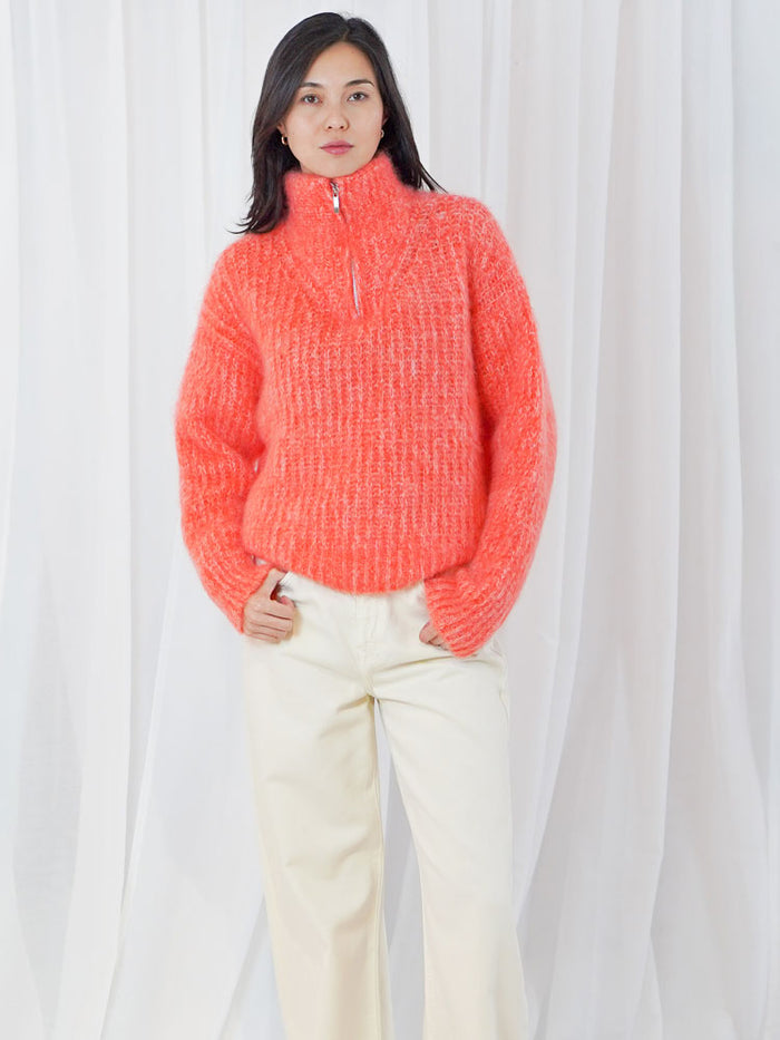 TWNS The Label Arana Over-Sized Half Zip Funnel Neck Sweater Fire Snow