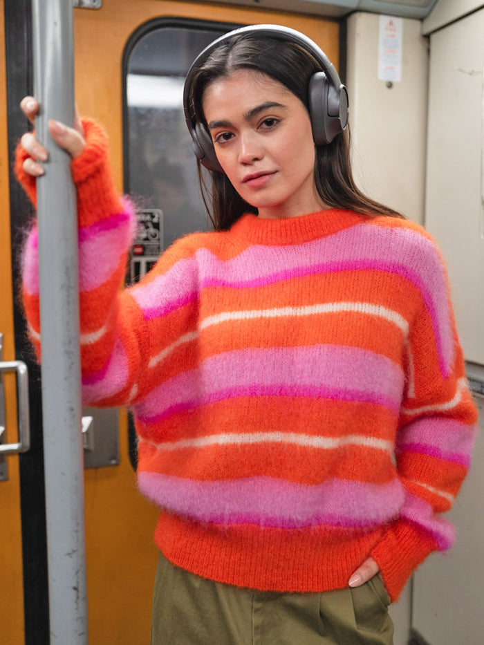 TWNS The Label Kale Striped Round Neck Sweater Fire