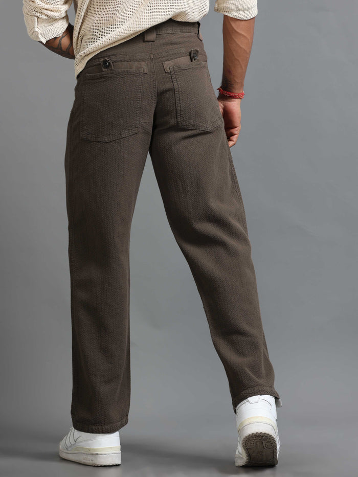 Brown Relaxed Fit Trousers for Men detail view - Weavon Relaxed Trouser by Italian Colony