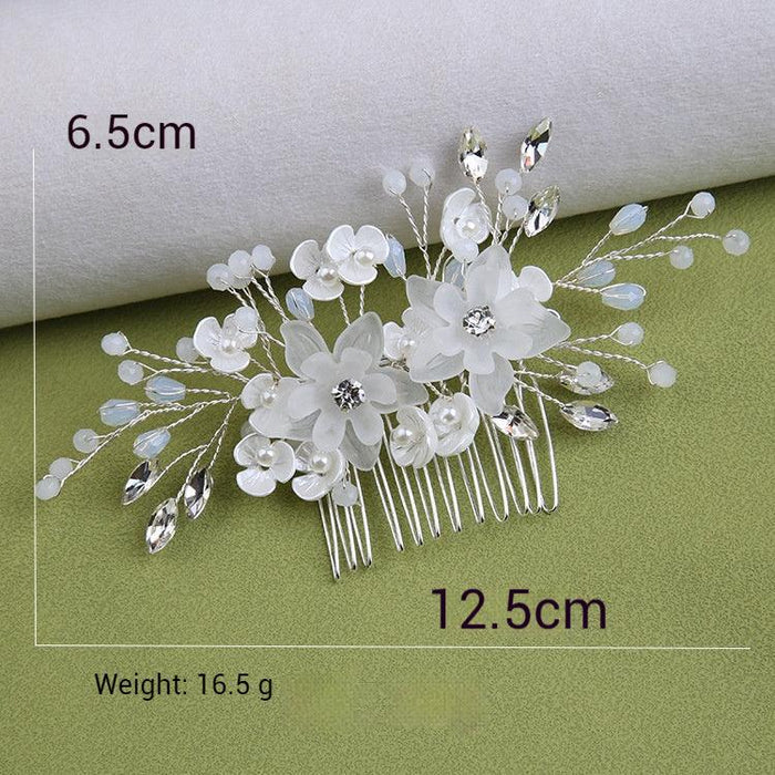 White pearl Pan Hair comb ornaments Handmade flower headdress bridal ornaments 728343527290 - COCOMELODY