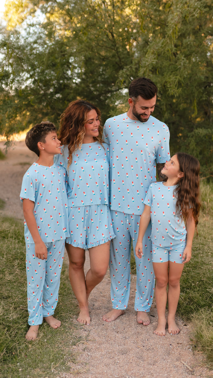 Women's Ruffle Short Set in Blue Popsicles