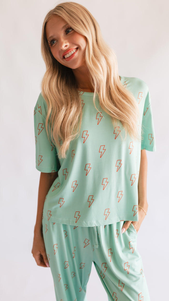 Women's T-Shirt and Pants Set in Teal Lightning