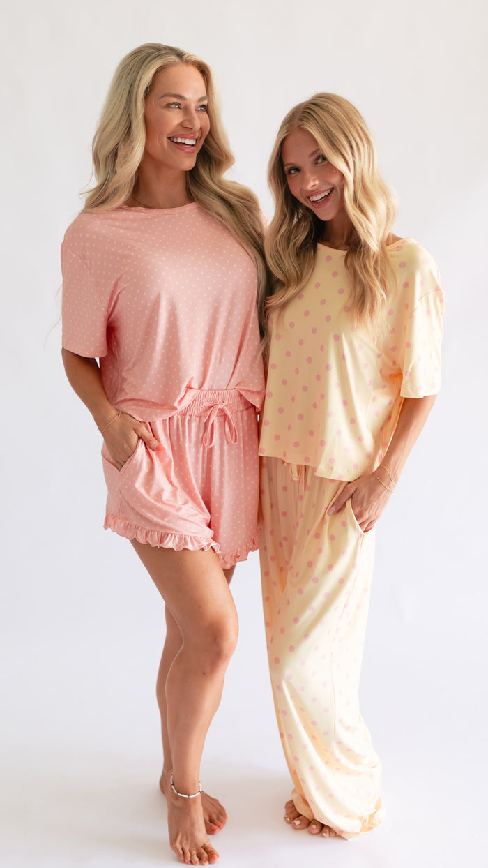 Women's T-Shirt and Pants Set in Yellow Polka Dot