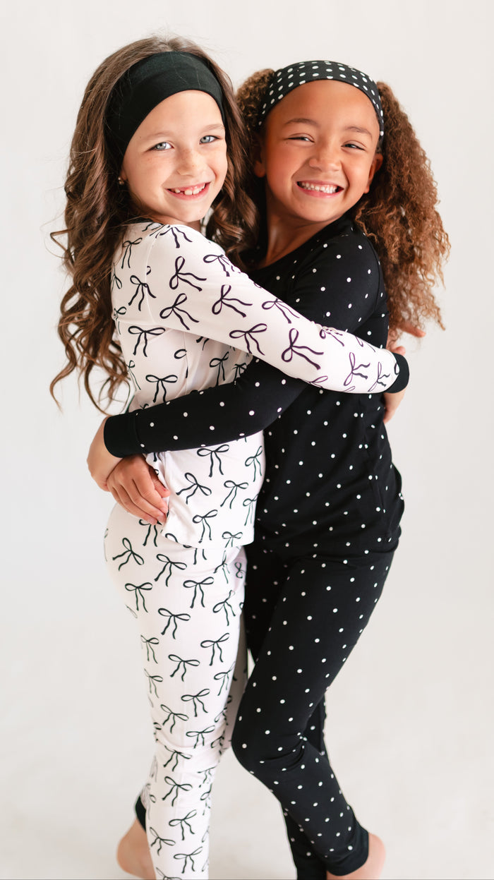 Youth Pajama Set in Black Bows