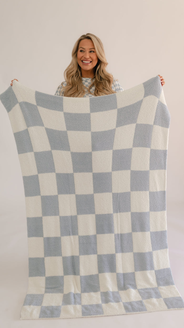Youth Plush Throw Blanket in Cornflower Blue Checkered