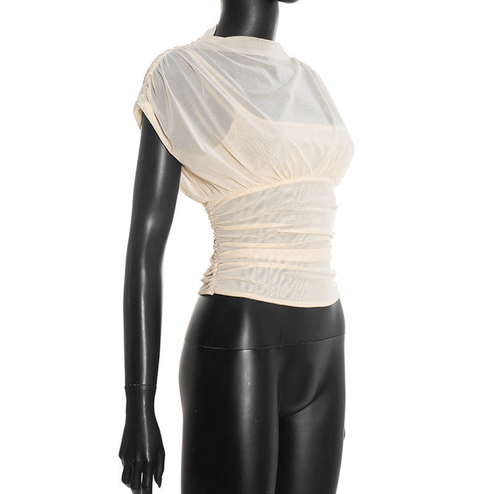 Zeke Sheer Neck Top - Apricot