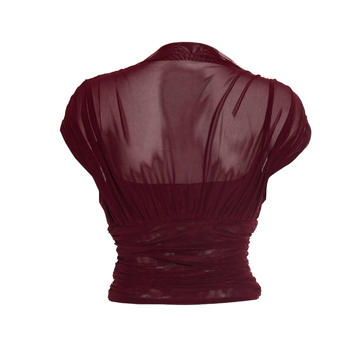 Zeke Sheer Neck Top - Burgundy