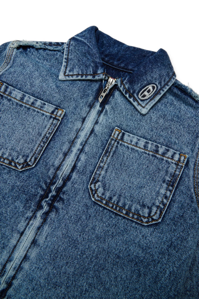 Zip-up denim shirt with frayed detail