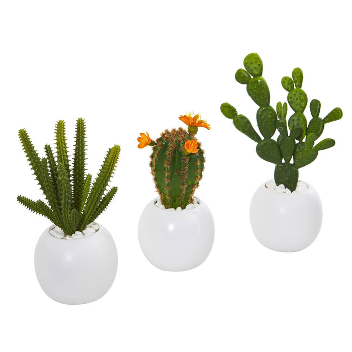 10” Mix Succulent Artificial Plant in White Planter (Set of 3)
