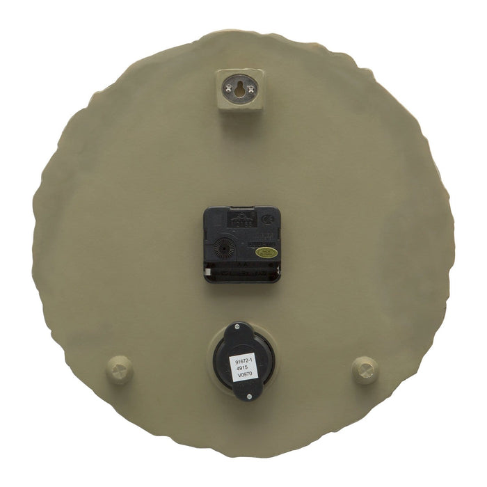 Back view of the seashells thermometer clock showing wall mount and battery compartment