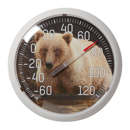 13.25 inch Nature Series Bear Dial Thermometer with a bear image on the dial