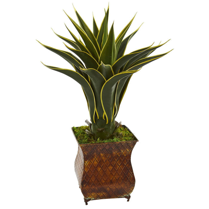 2.5' Agave Artificial Plant in Metal Planter