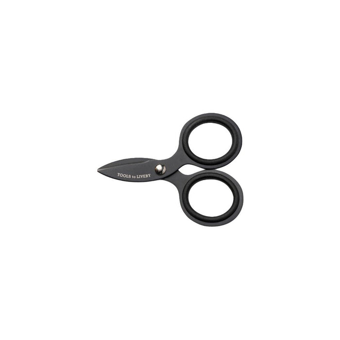 Small black steel scissors on white background