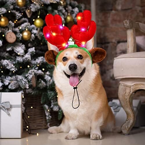 3 Pieces Light up Pet Christmas Headbands LED Cat Clothing Pet Clever