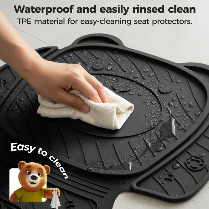 3W Car Seat Protector for Child car seat，TPE All Weather Heavy Duty Car Accessories, Applicable to All Models, Bear Baby Model, Black White Orange