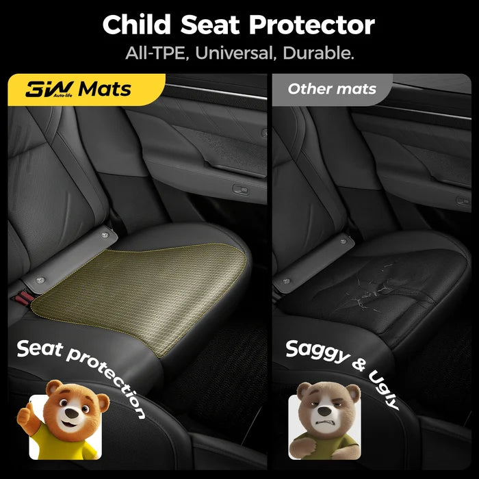 3W Car Seat Protector for Child car seat，TPE All Weather Heavy Duty Car Accessories, Applicable to All Models, Bear Baby Model, Black White Orange
