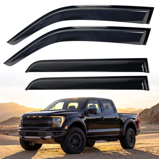3W Custom Rain Guards for Ford F150 SuperCrew 2015-2026, F-150 Raptor F250 F350 F450 F550 Super Duty Crew Cab 2017-2025 Tape-on Side Window Wind Deflecotr 4PCS - 3Wliners