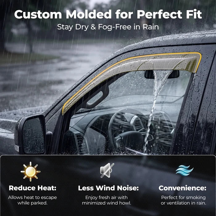 3W Custom Rain Guards for Ford F150 SuperCrew 2015-2026, F-150 Raptor F250 F350 F450 F550 Super Duty Crew Cab 2017-2025 Tape-on Side Window Wind Deflecotr 4PCS - 3Wliners