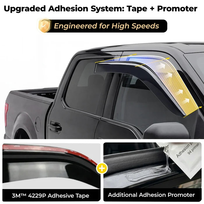 3W Custom Rain Guards for Toyota Tacoma Double Cab 2016-2023 Tape-on Side Window Wind Deflecotr 4PCS - 3Wliners