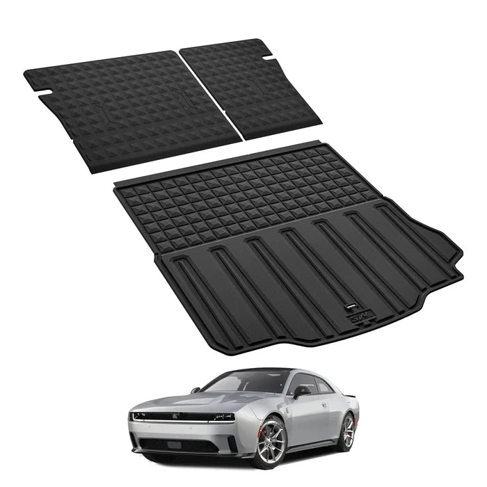 3W Trunk Mat Seat Back Protector Set Fit for Dodge Charger 2-Door Daytona EV Models Black TPE Mat All Weather Protection Car Accessories