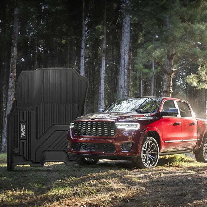3W Floor Mats Fit for 2025 Dodge Ram 1500 TPE All Weather Custom Fit Floor Liner for Ram 1500 Accessories 1st and 2nd Row Car Mats, Black
