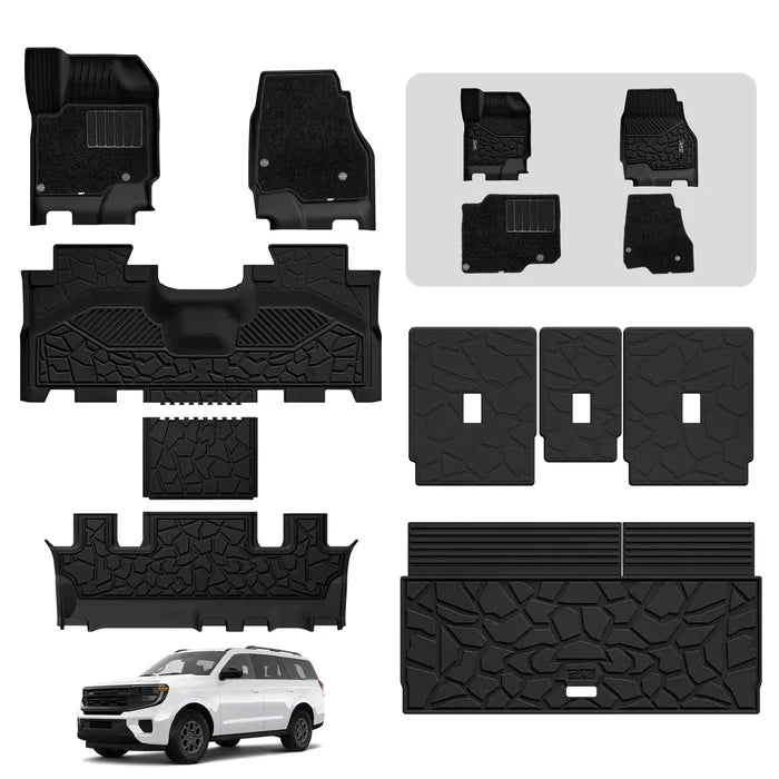 3W All-Weather Custom Fit Floor Mats for 2025-2026 Ford Expedition 7 Seats, Odorless TPE Heavy Duty Car Liners, Waterproof Anti-Slip Protection Full Set