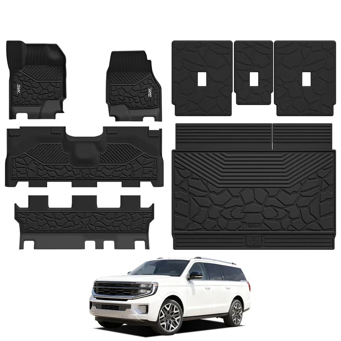 3W Floor Mats & Cargo Liner & Seat Back Mats for 2025 2026 Ford Expedition Max Bench Seating 8 Seats, All Weather for 2025 2026 Ford Expedition Max (Not fit 7 Seats) Full Set Floor Mats (Only MAX)