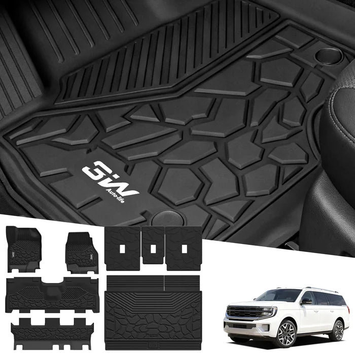 3W Floor Mats & Cargo Liner & Seat Back Mats for 2025 2026 Ford Expedition Max Bench Seating 8 Seats, All Weather for 2025 2026 Ford Expedition Max (Not fit 7 Seats) Full Set Floor Mats (Only MAX)