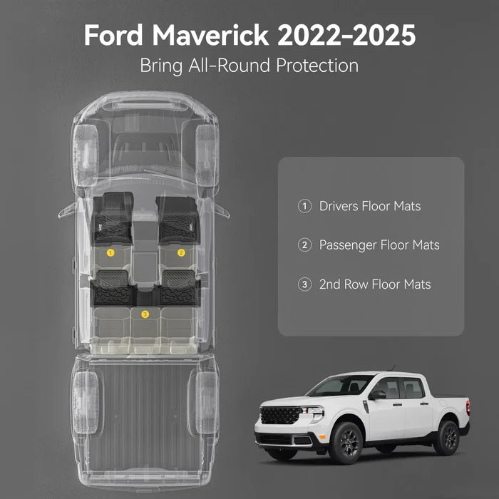 3W Floor Mats for Ford Maverick 2022-2025(Only Fits Gasoline Models) All Weather Floor Liners for Ford Maverick TPE Floor Mats