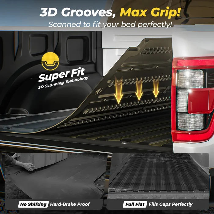3W Ford Ranger SuperCrew 2024-2026 Bed Liners 5FT TPE Cuatom Bed Mat Durable& Easy to Clean