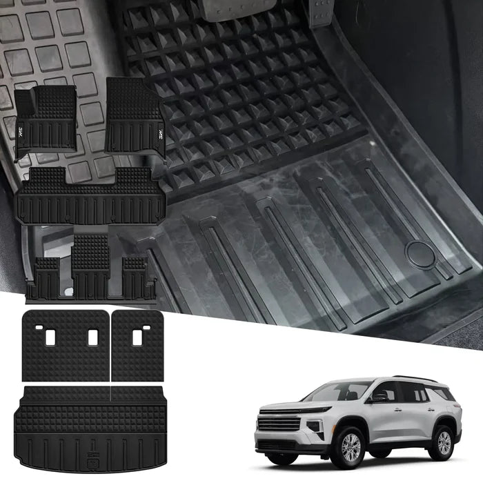 3W Floor Mats Cargo Liner Seat Back Protector Fit Chevrolet Traverse/GMC Acadia/Acadia Denali 2024-2025 2026 /Buick Enclave 2025-2026 Full Set All Weather Protection