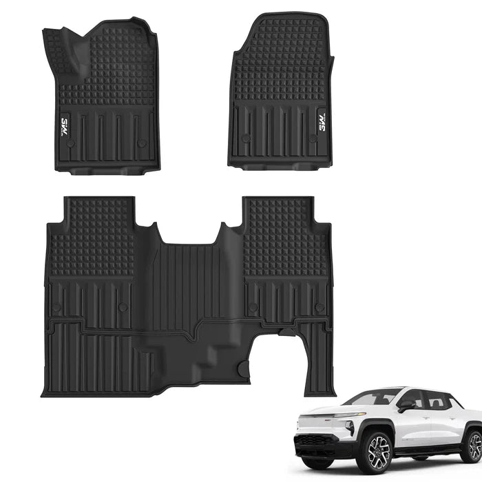 3W Floor Mats Fit for Chevrolet Silverad EV 2024-2025 (WT & RST)/GMC Sierra EV/Sierra EV Denali Accessories TPE All Weather Floor Liner 1st and 2nd Row Car Mats