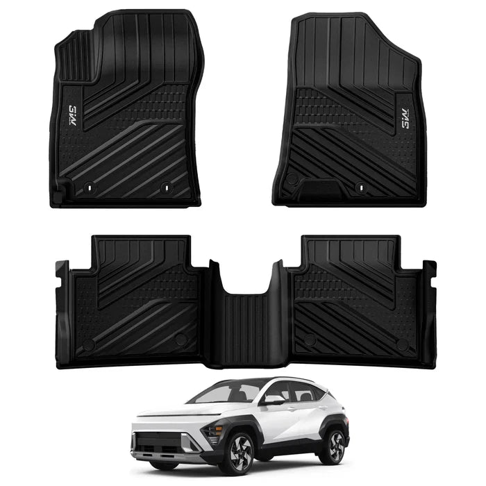 3W Floor Mats Compatible with Hyundai Kona 2026 2025 2024 (Gas Models Only), TPE All-Weather Heavy Duty Custom Fit Floor Mats, Black (Not for EV/Hybrid)