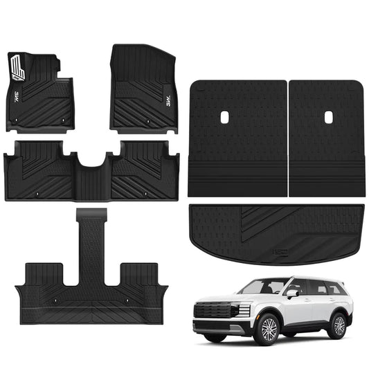 3W Floor Mats & Backrest Mats & Cargo Mats for Hyundai Palisade 2026 7/8 Passenger(Only Fit Gas), All Weather TPE Interior Protector Floor Liner, Custom Fit Full Set Car Mats Accessories, Black