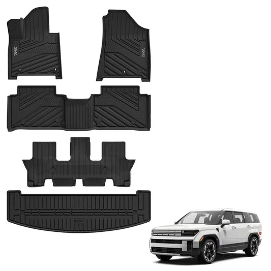 3W Floor Mats & Cargo Liner Fit for 2024 2025 Hyundai Santa Fe (Not for Hybrid) Only 7 Seats, TPE All Weather Floor Liner Heavy Duty Car Accessories, Anti-Slip Full Set Floor Liner,Black
