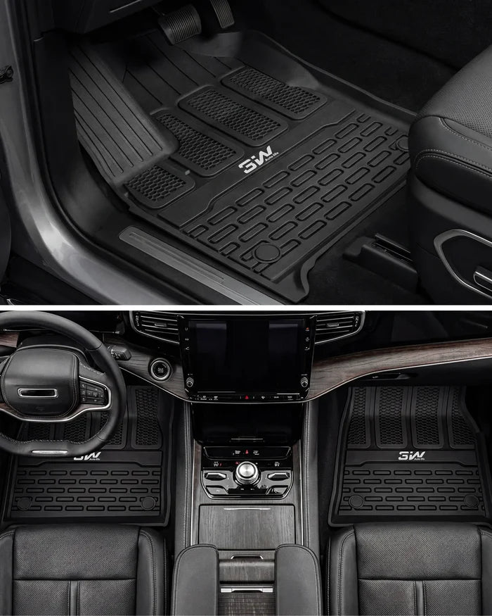 3W Floor Mats & Cargo Liner for Jeep Wagoneer 2022-2026 7-Seat (NOT for 8-Seat/L/S)， with 2nd Row Bench Seat All Weather Protection TPE Full Set Automotive Mat Car Floor Liners Accessories, Black