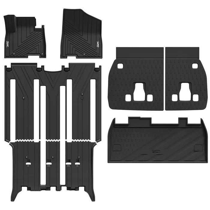 3W Floor Mats & Seatback Mats & Cargo Liner for Kia Carnival Gasoline Model & 8-Seat 2022-2026, Custom Fit All Weather TPE Full Set Floor Liner Trunk Mat with Backrest Mats Accessoires, Black